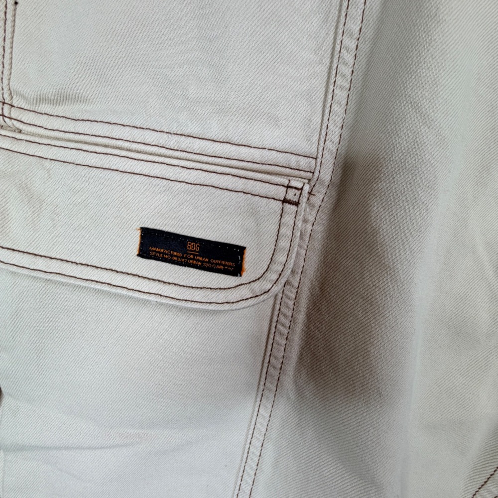 BDG Urban Outfitters Cargo Pants 34 Ivory Contrast Stitch Wide Leg New - Picture 5 of 10
